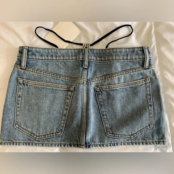 New Alexander Wang MINI SKIRT PRESTYLE DIAMANTE CHARM Sz 27 - Picture 4 of 6